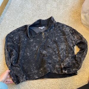 Black Acid Wash Quarter-Zip Pullover